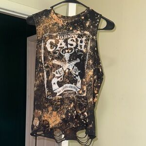 Distressed Acid Washed Johnny Cash sleeveless top